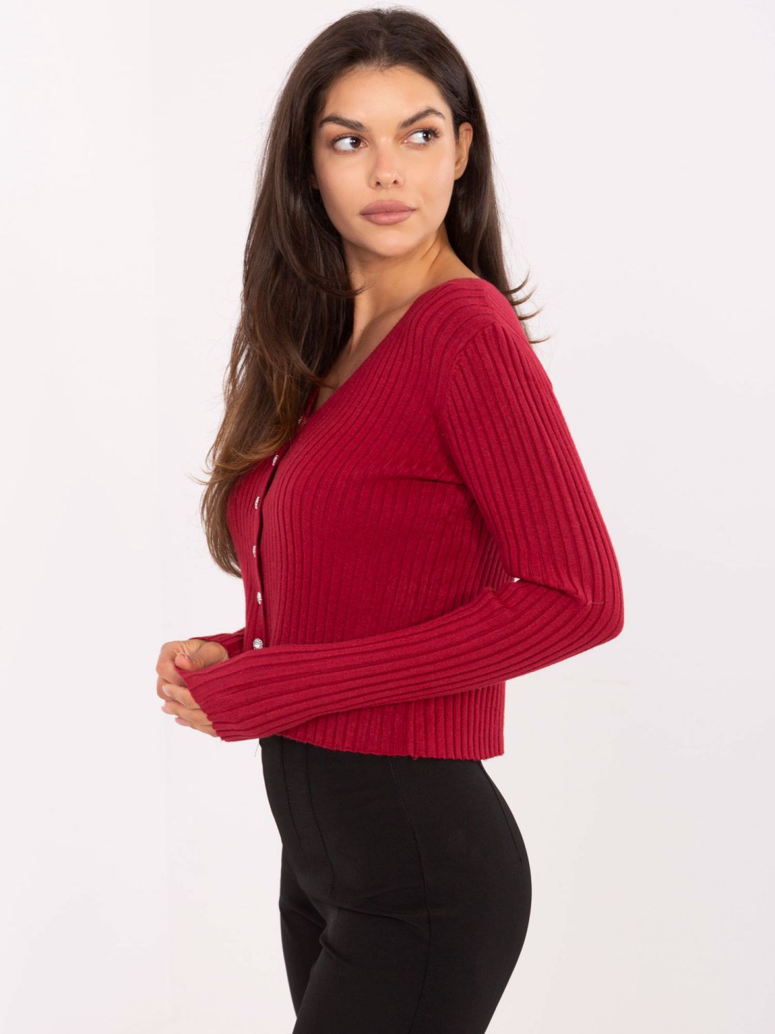 Elegant Bordeaux Sweater with V-Neck