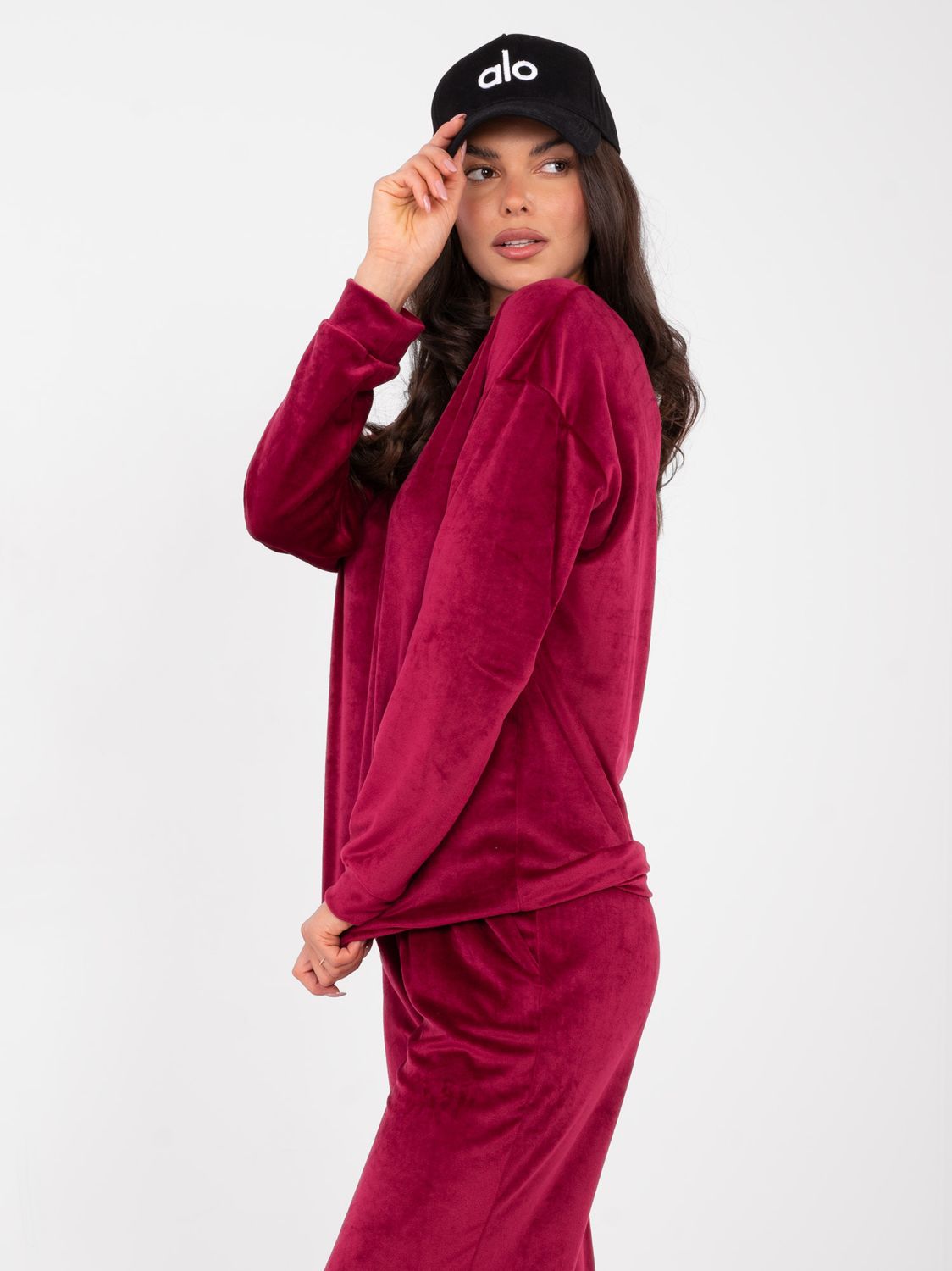 Women's burgundy set with long sleeves and decorative details