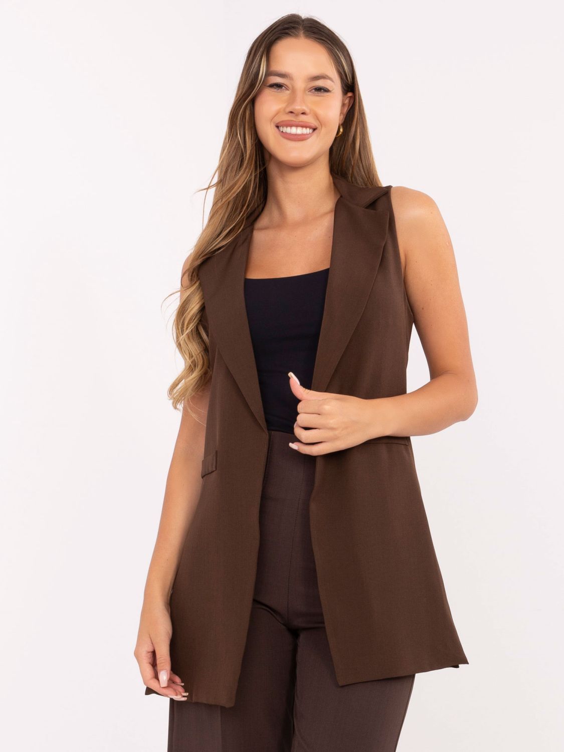 Long elegant brown vest with lining