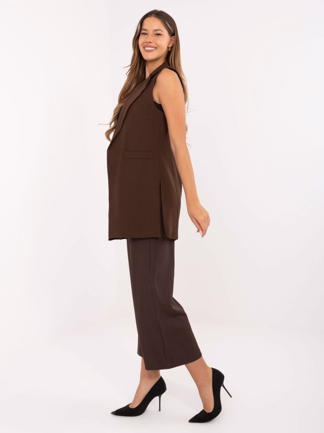 Long elegant brown vest with lining