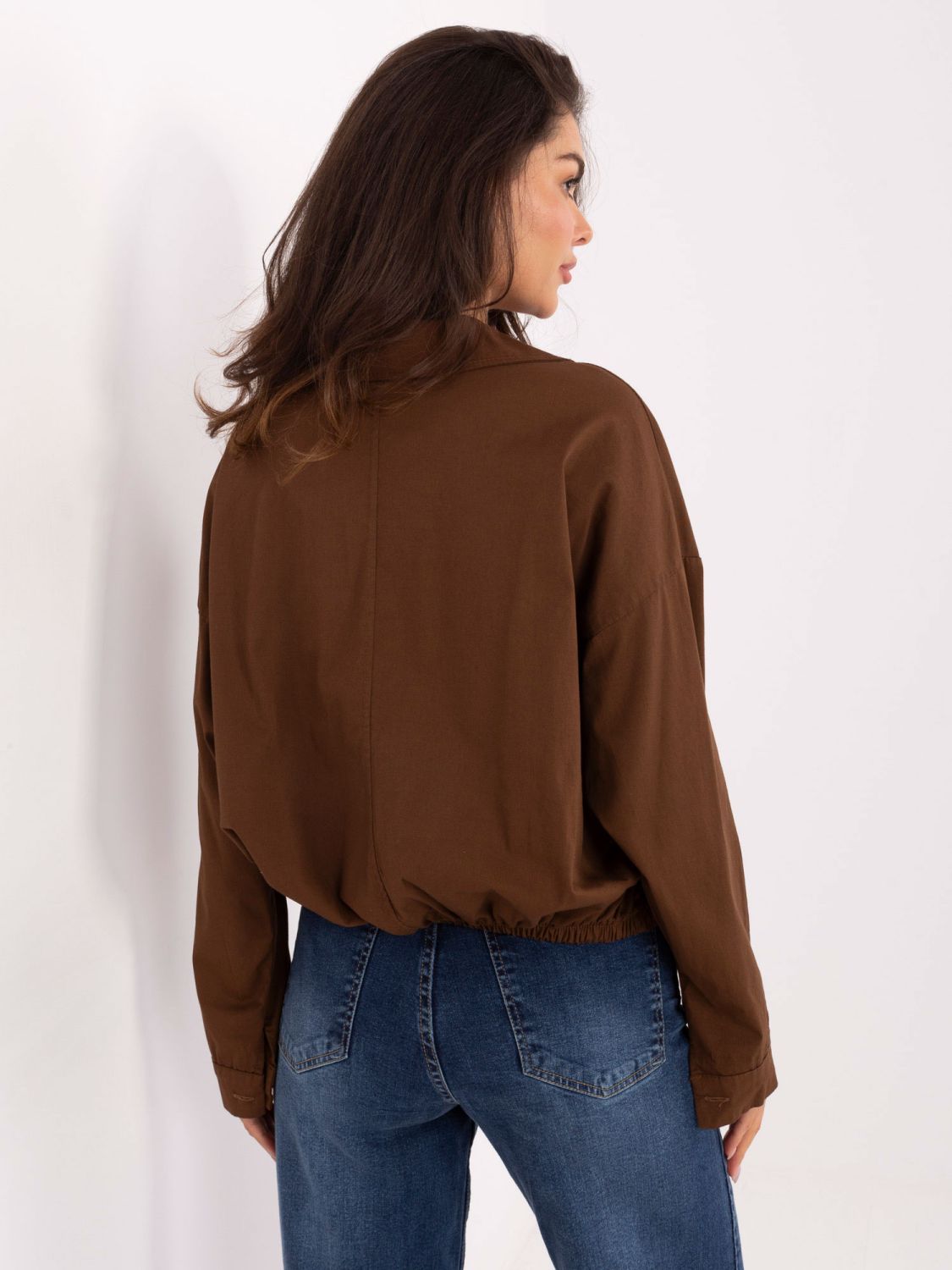 Brown cotton shirt with long sleeves and pockets
