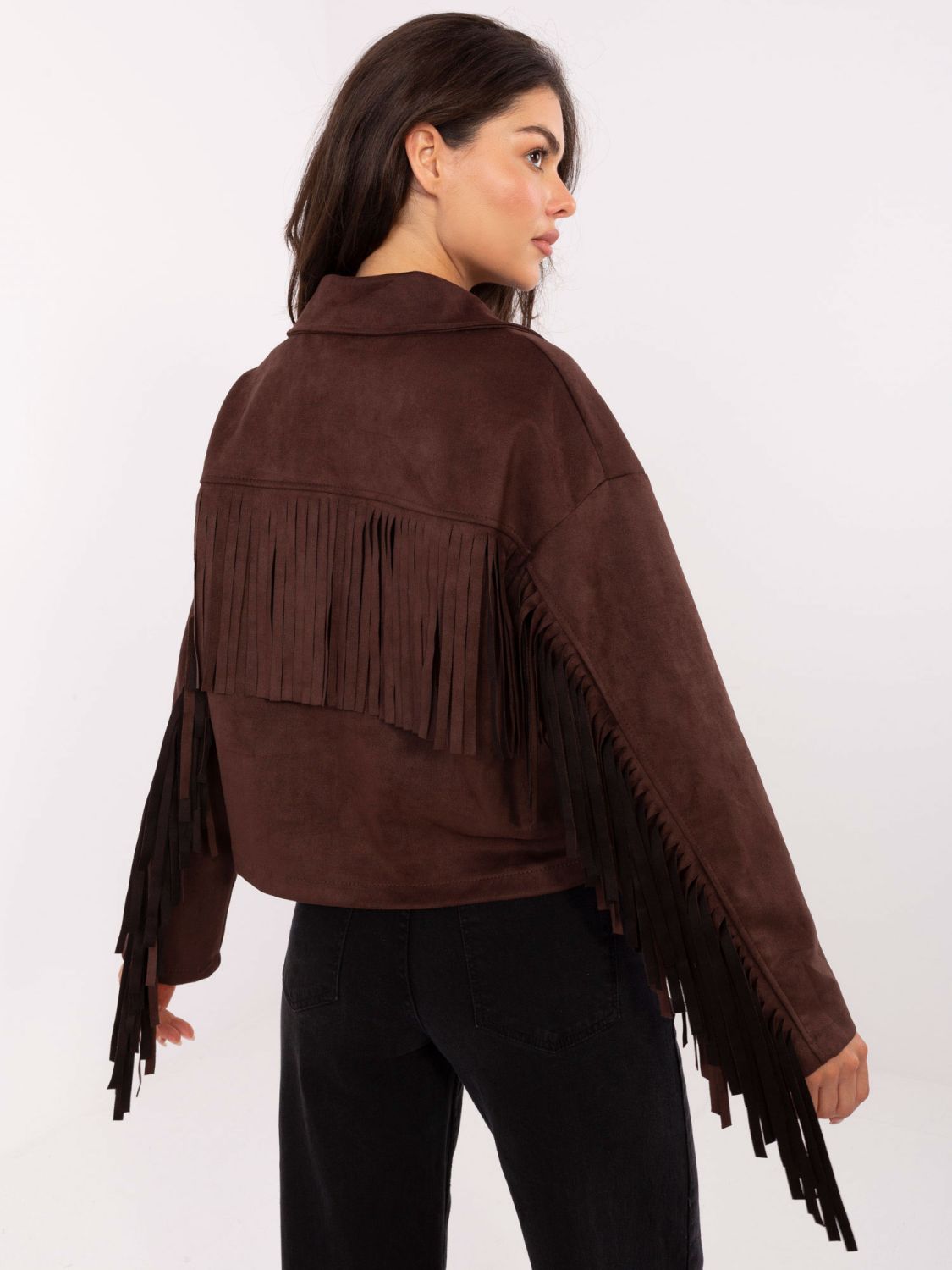 Brown Transitional Jacket with Fringes
