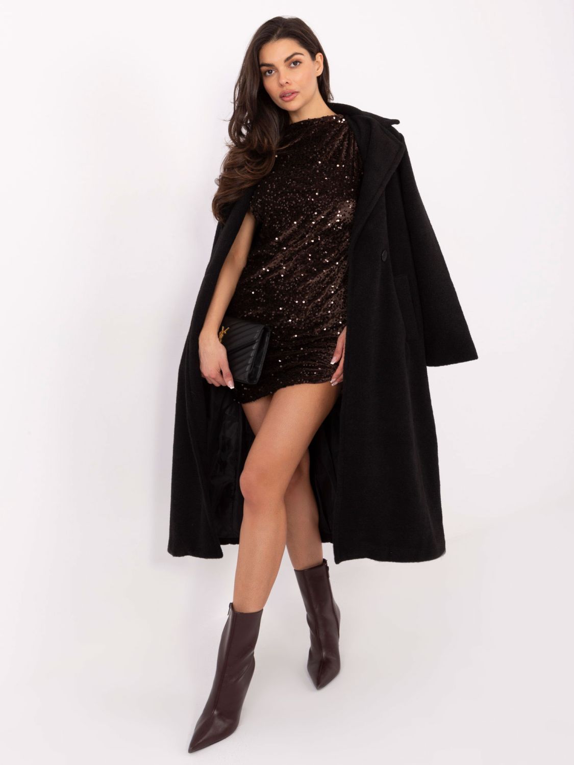 Brown mini cocktail dress with sequin application