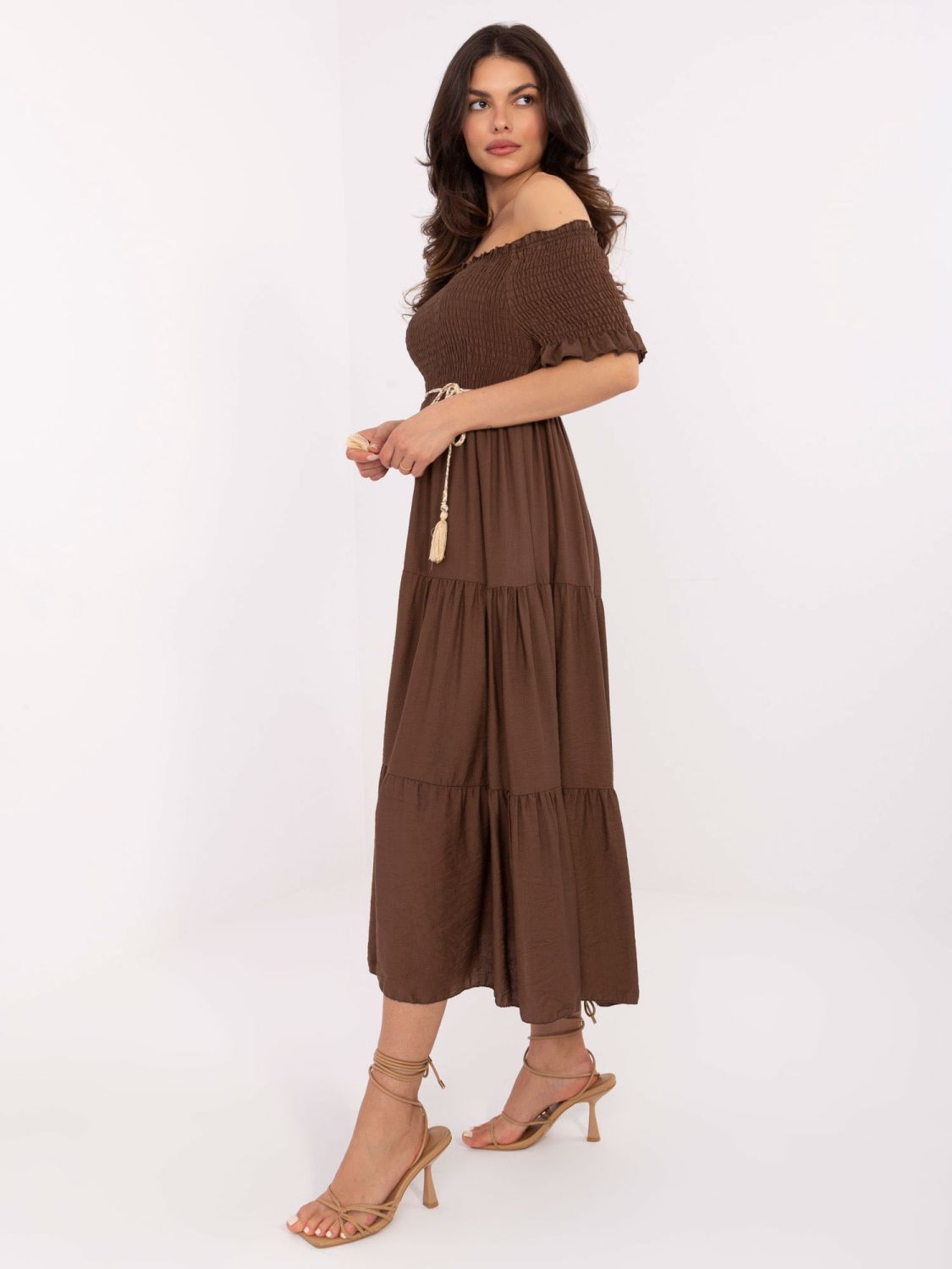 Brown Flared Dress with Belt