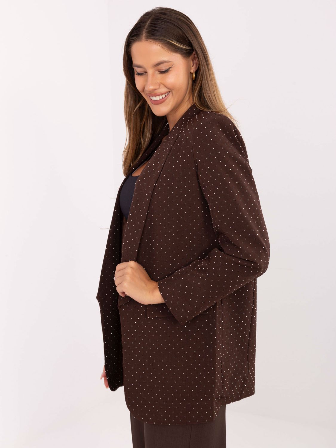 Elegant brown blazer with appliqué and lining