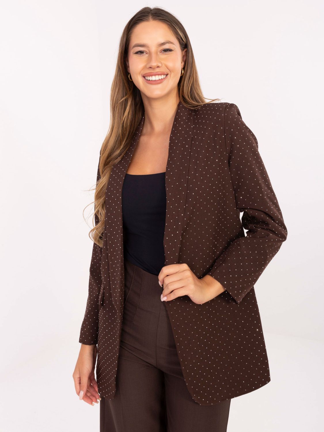Elegant brown blazer with appliqué and lining
