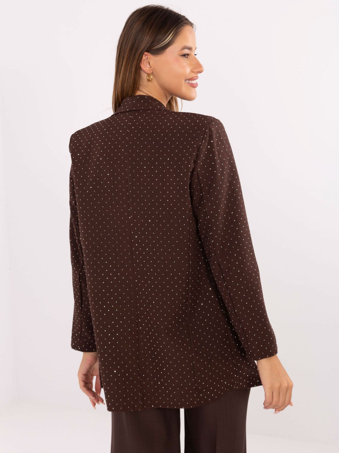 Elegant brown blazer with appliqué and lining