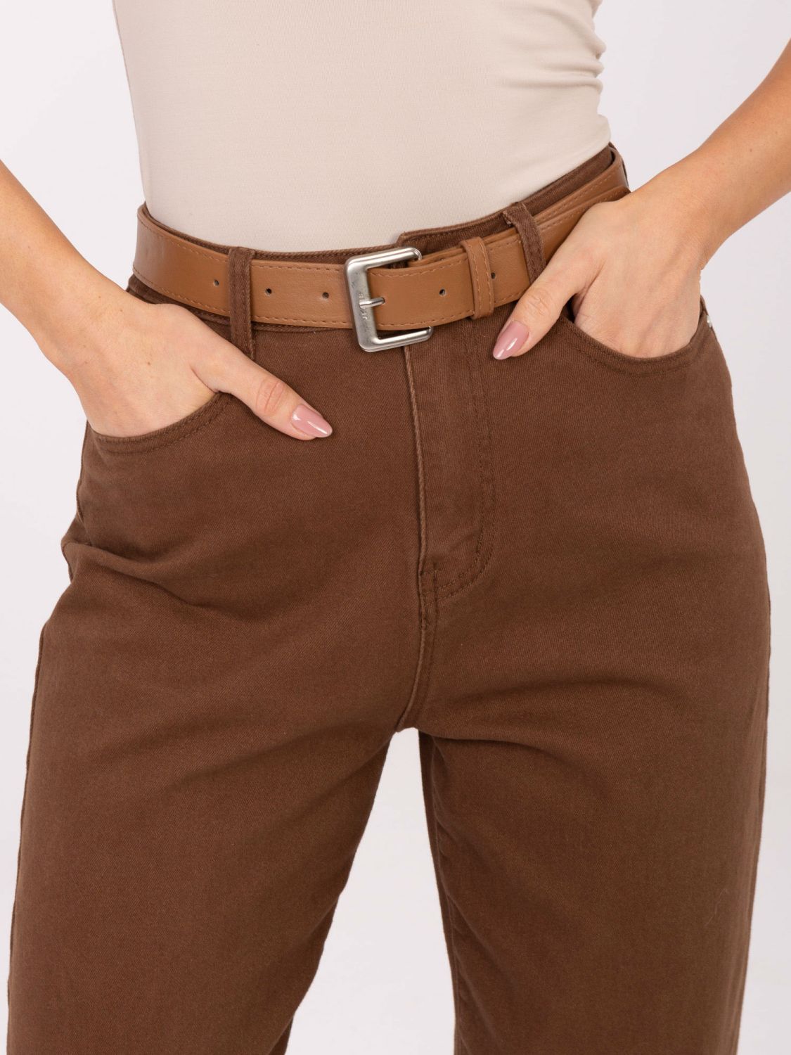 Brown mom jeans with belt