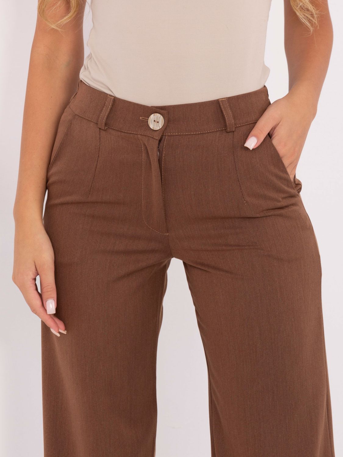 Elegant brown wide-leg fabric trousers