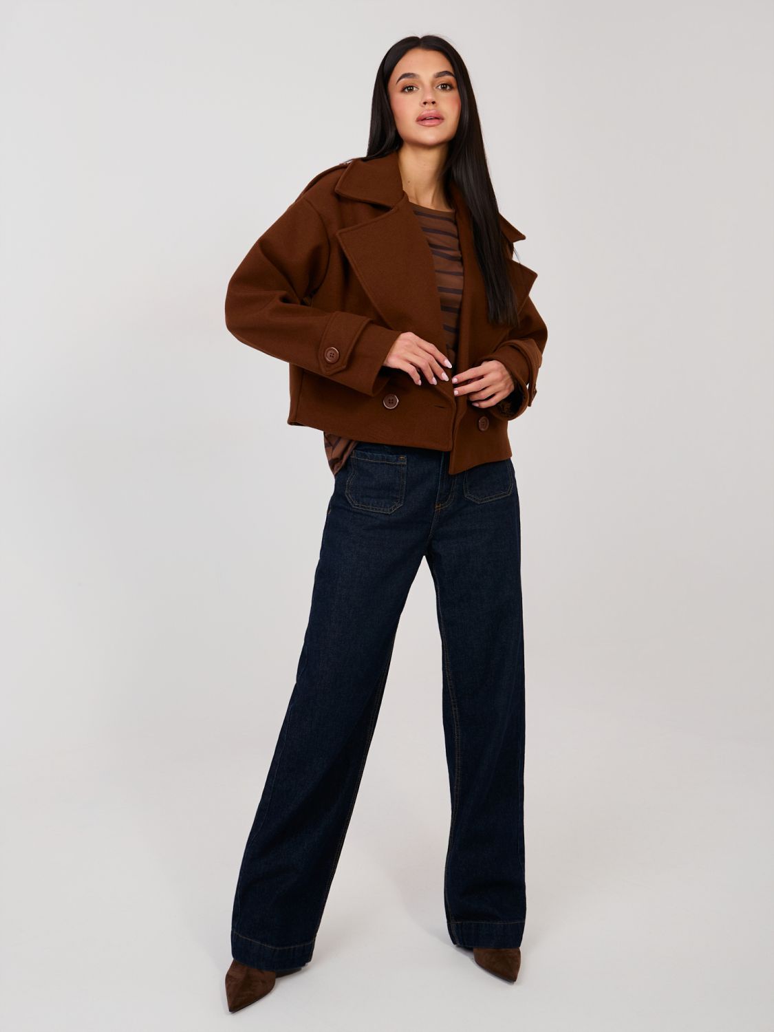 Brown striped cotton T-shirt with short sleeves