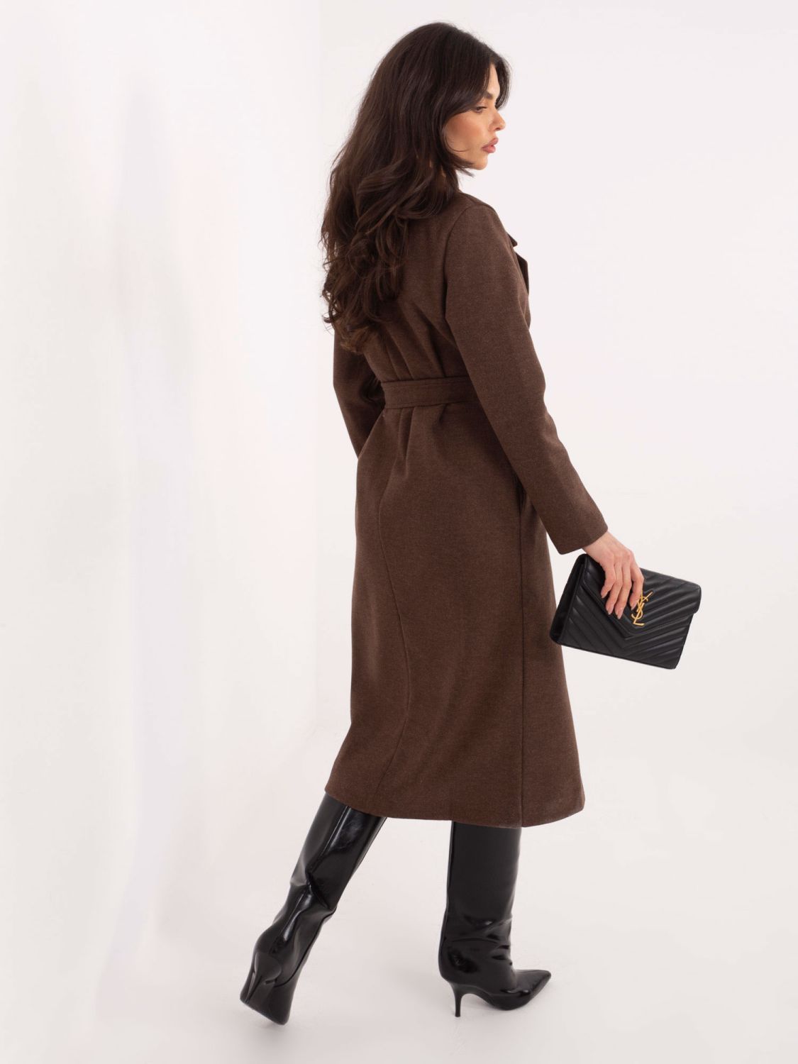 Brown transitional coat with belt and lining