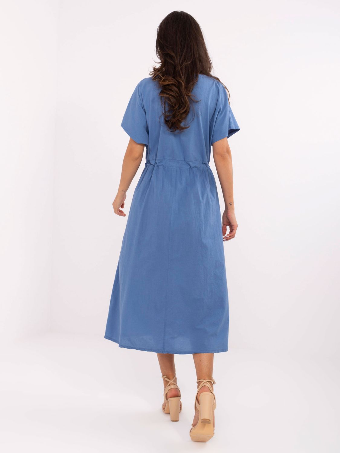 Flared Blue Dress with Short Sleeves