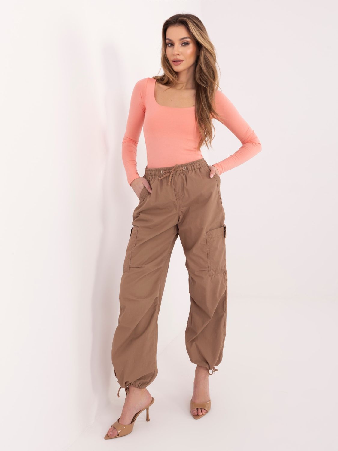 Peach cotton blouse with square neckline