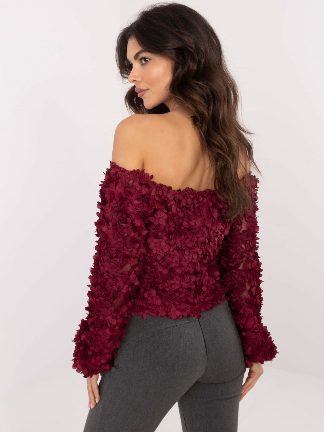 Elegant off-shoulder burgundy blouse