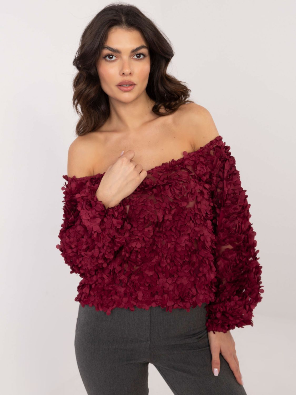 Elegant off-shoulder burgundy blouse