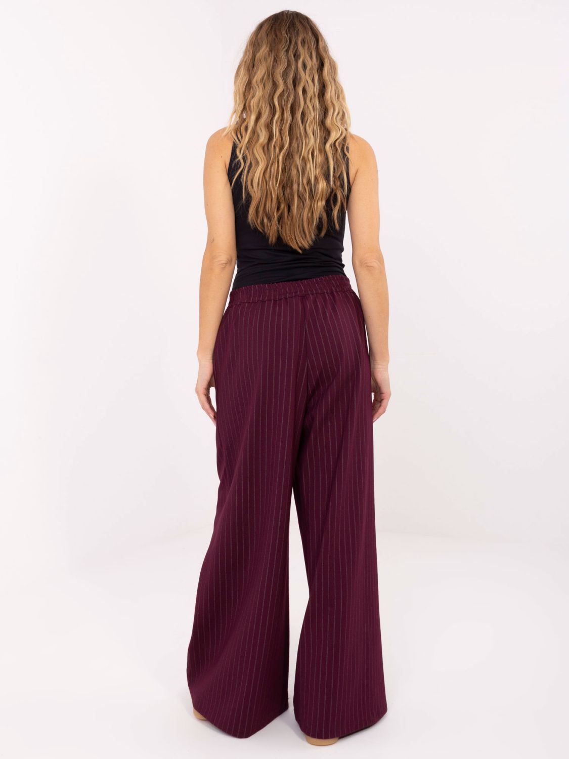 Elegant striped palazzo trousers, burgundy