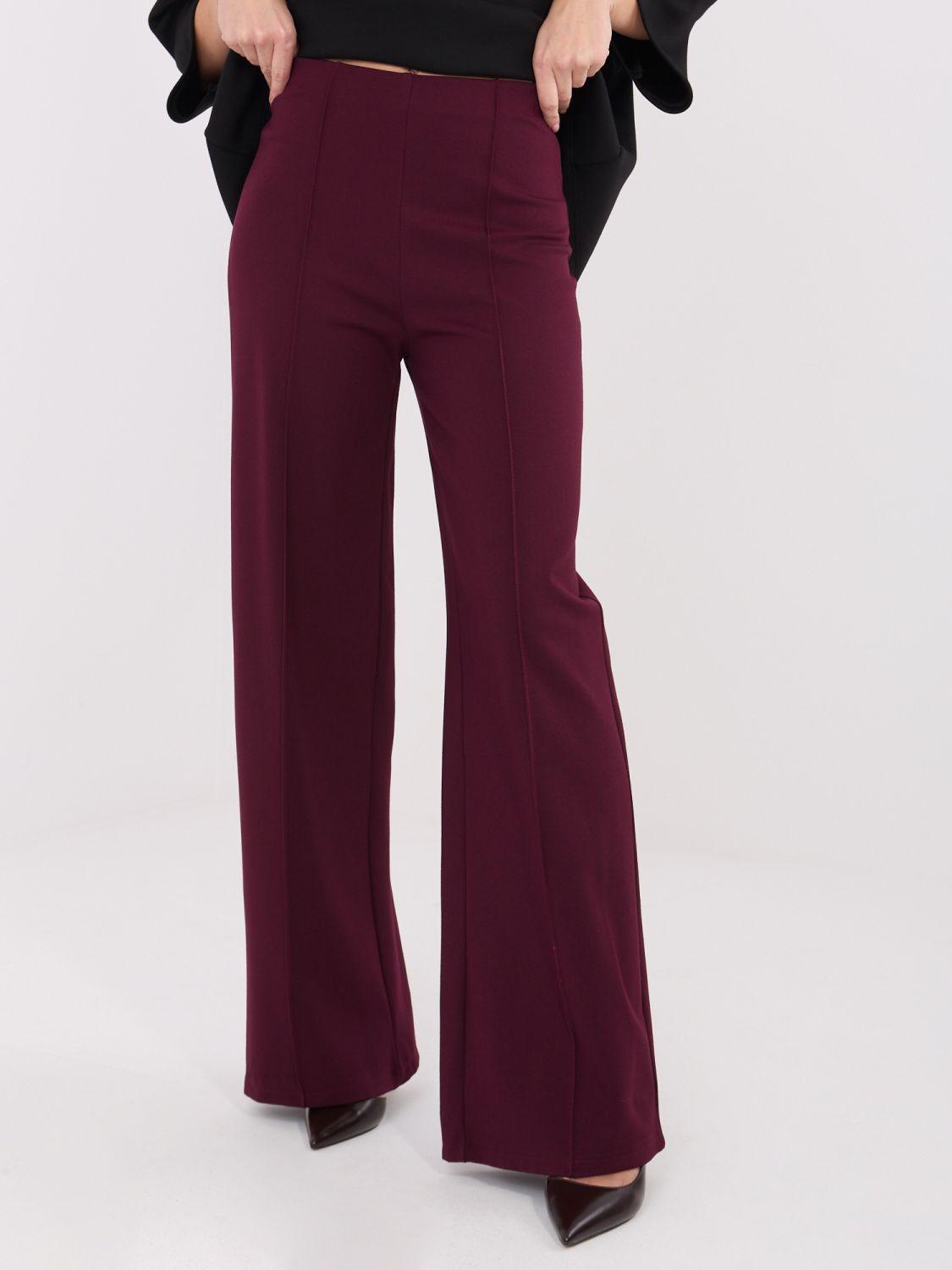 Burgundy wide-leg trousers with high waist