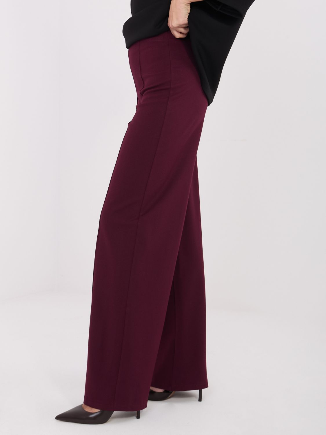 Burgundy wide-leg trousers with high waist