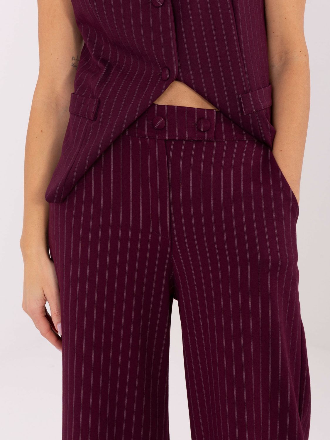 Elegant wide-leg striped trousers, burgundy