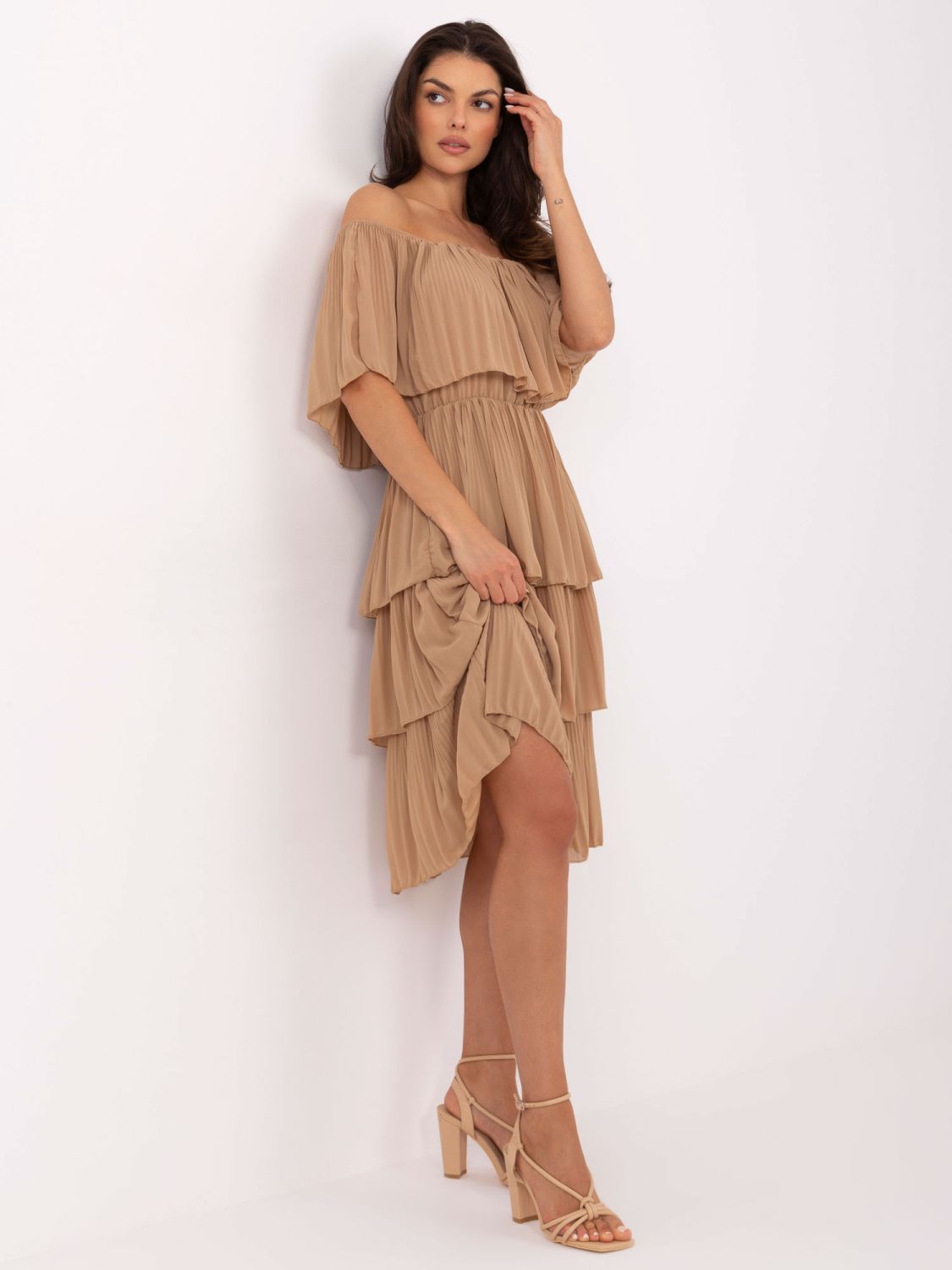 Elegant Flared Dress in Camel Color