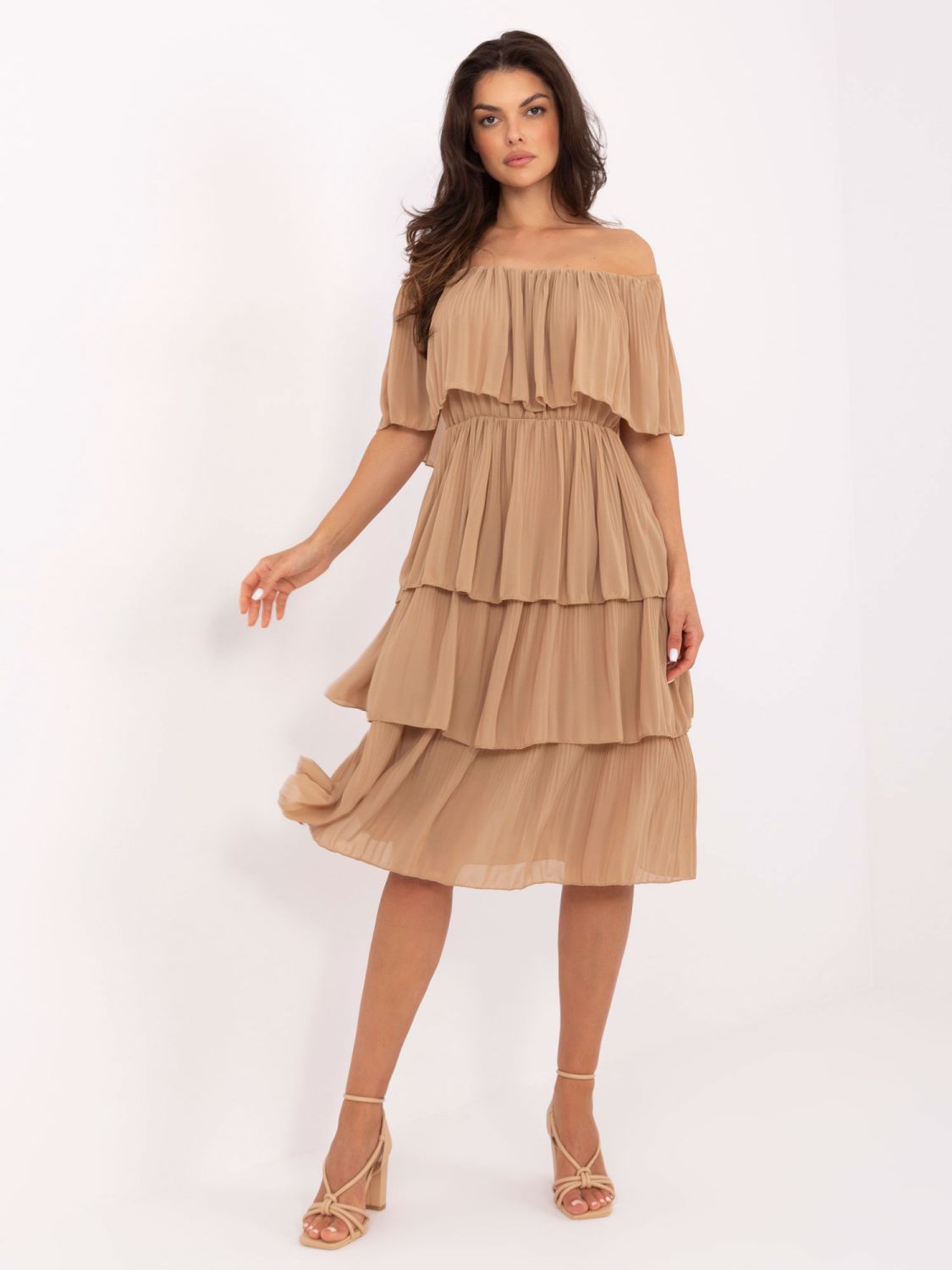Elegant Flared Dress in Camel Color
