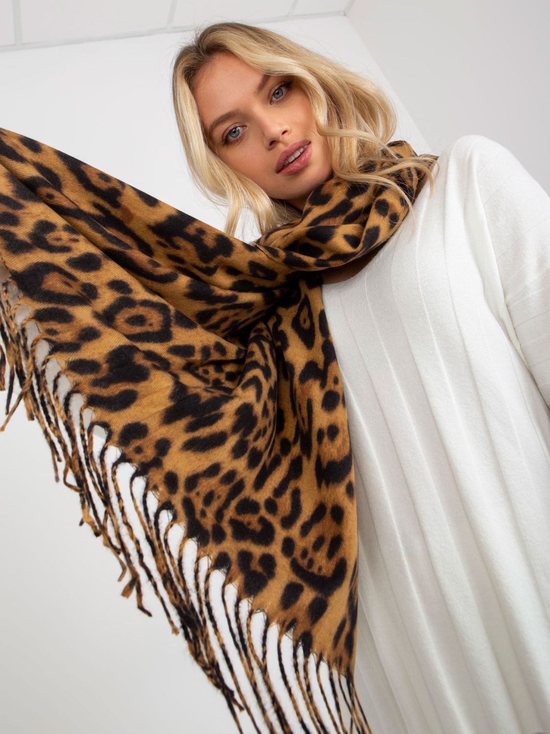 Brown Women's Scarf with Animal Print