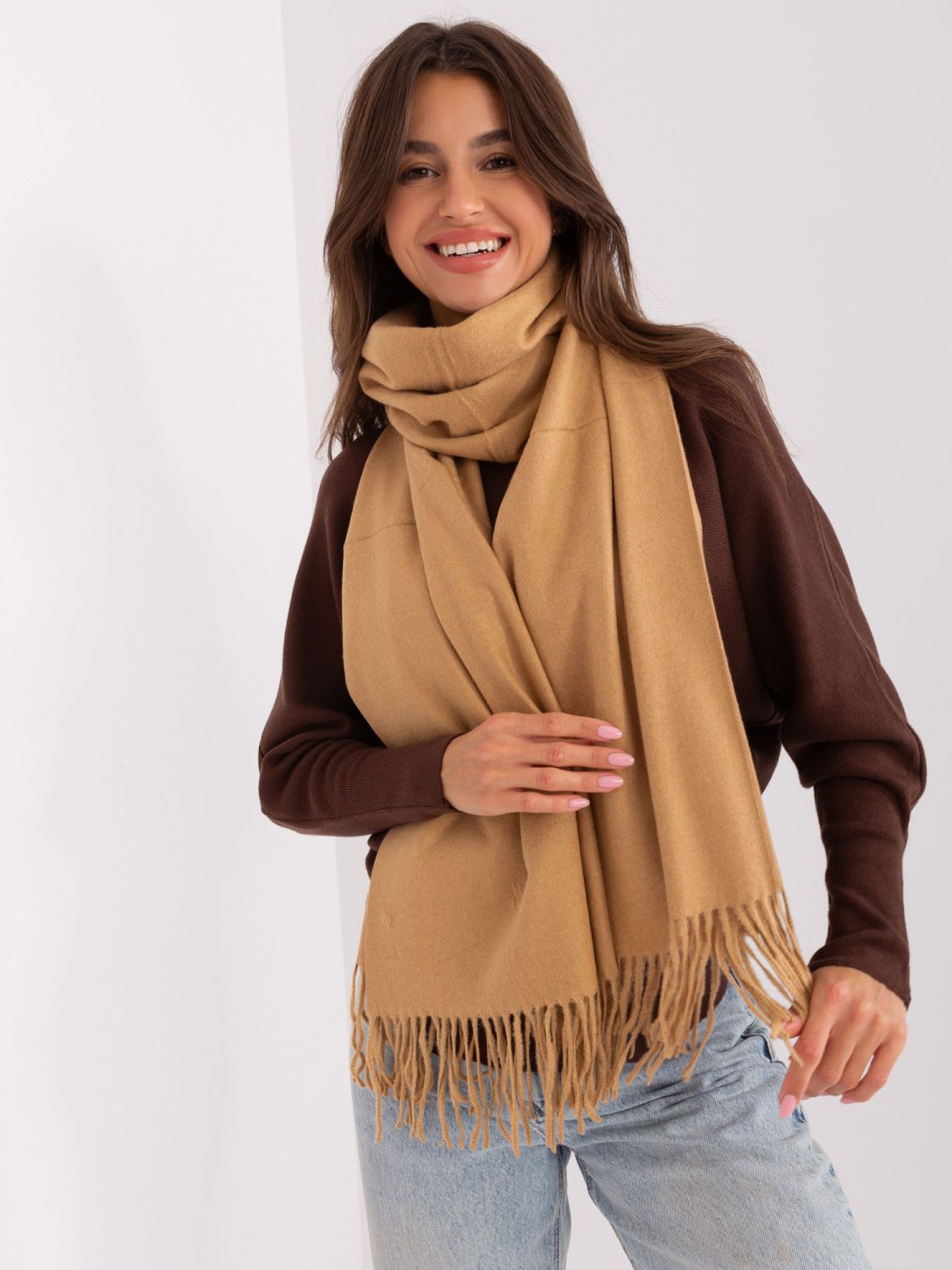 Brown Women's Scarf with Fringes