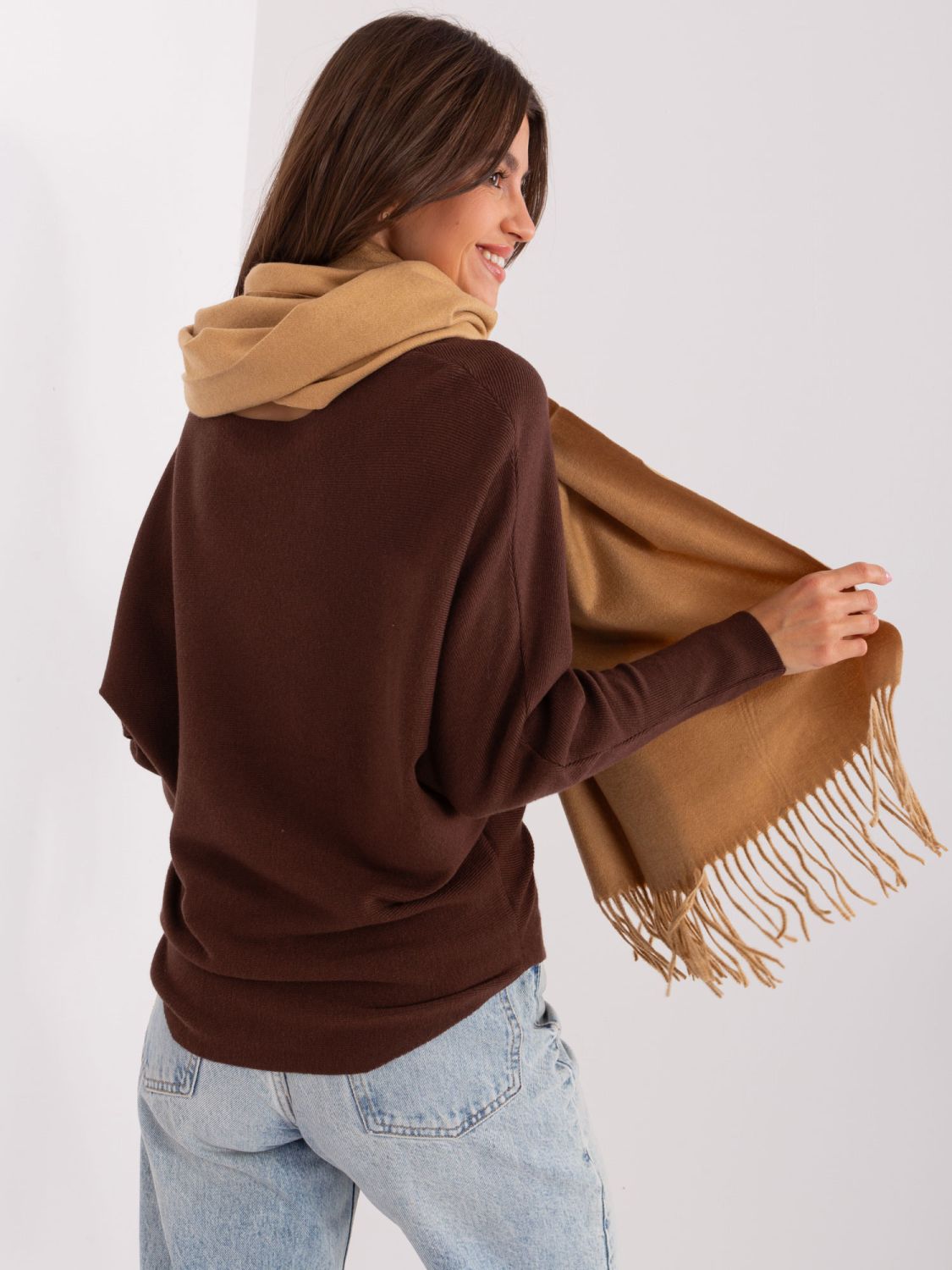 Brown Women's Scarf with Fringes