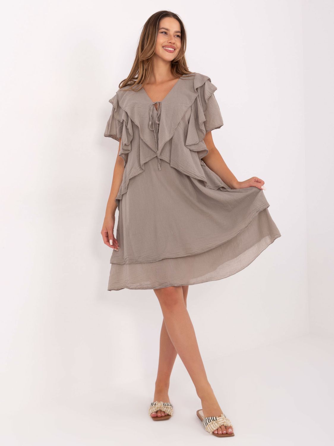 Oversize Beige Dress with Short Sleeves