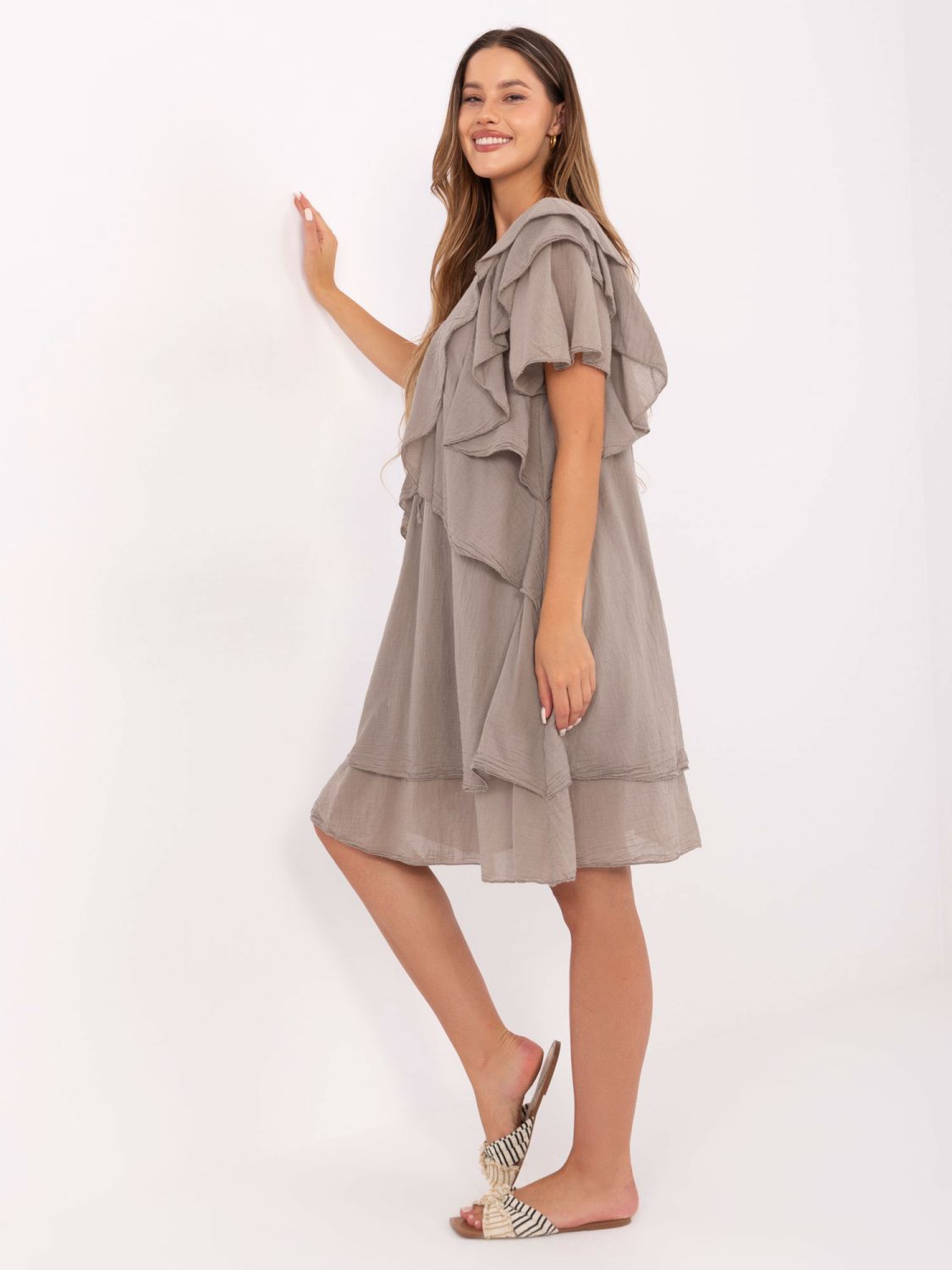 Oversize Beige Dress with Short Sleeves