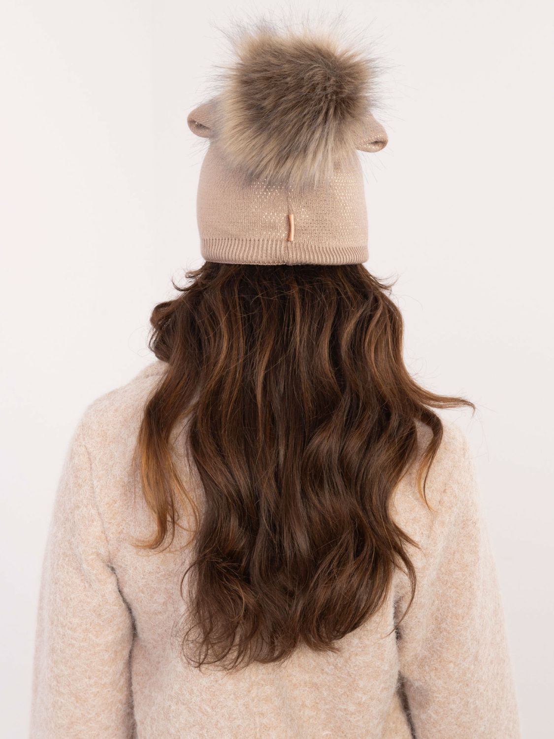 Beige Winter Hat with Pompon