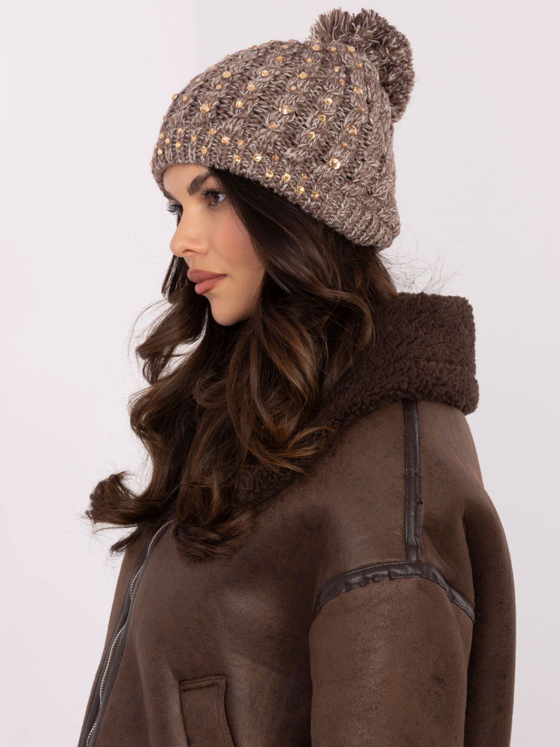 Beige Winter Hat with Application