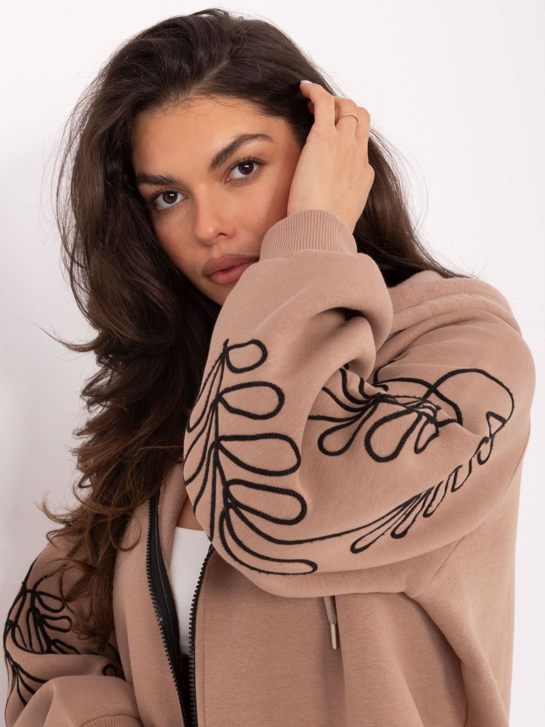 Beige hoodie with embroidery