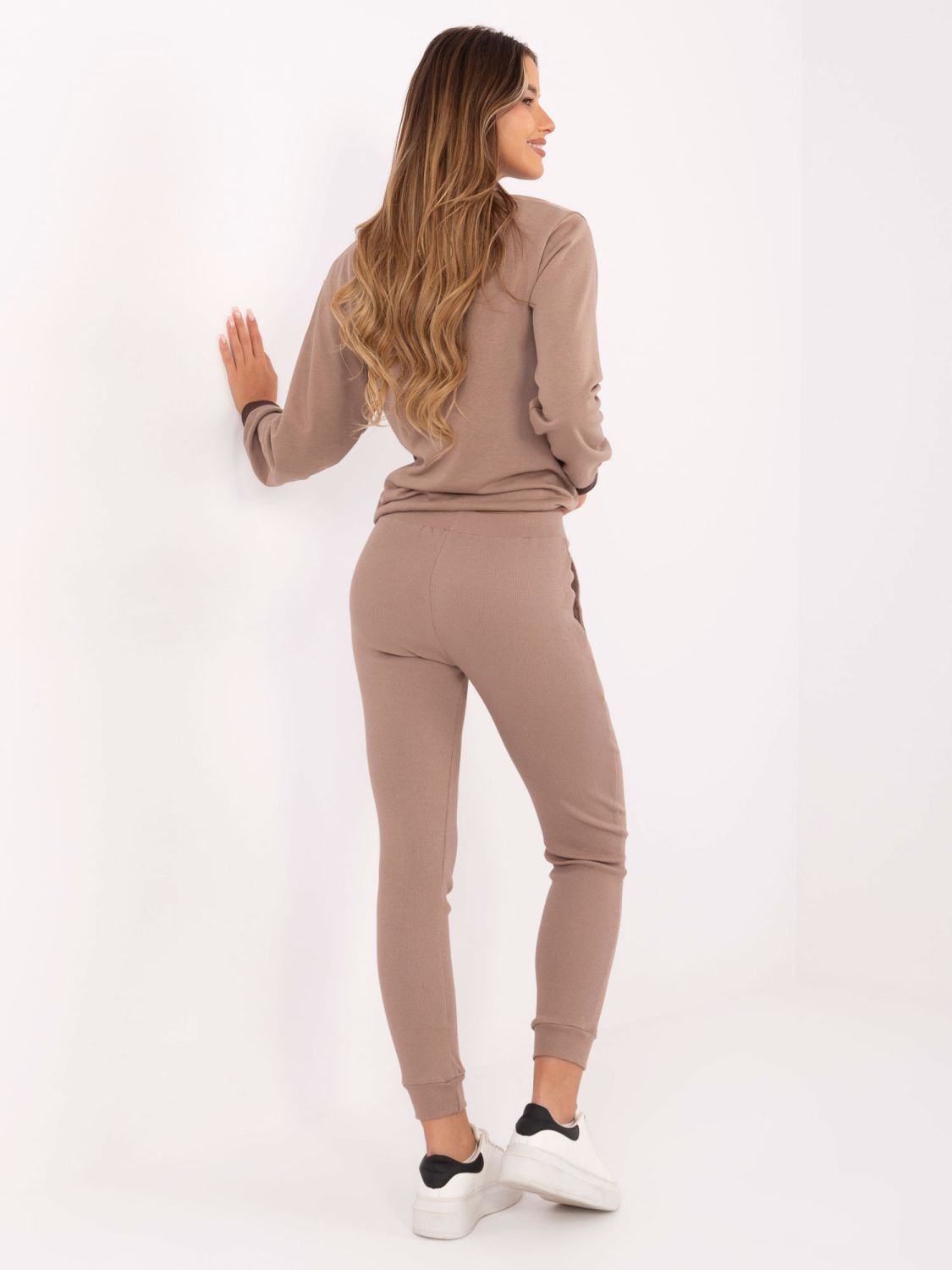 Women's beige ribbed cotton joggers