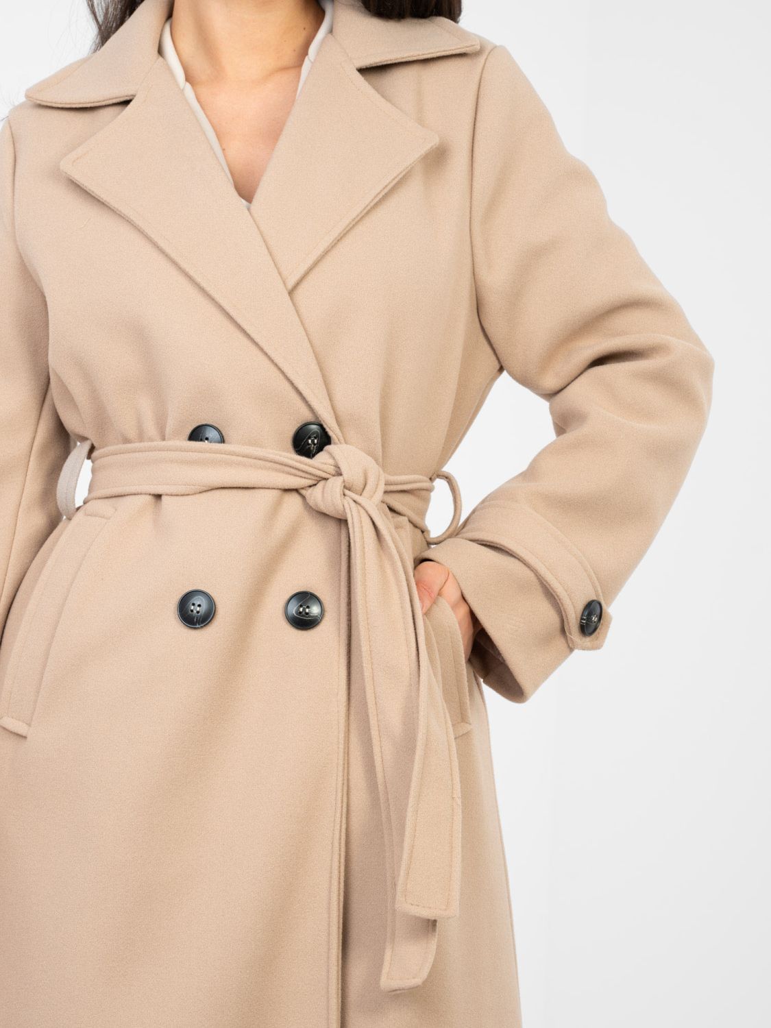 Elegant women's transitional coat in dark beige