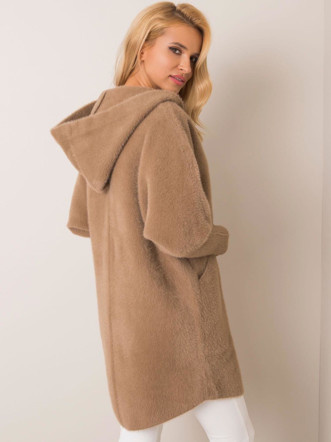 Beige Alpaca Coat with Hood