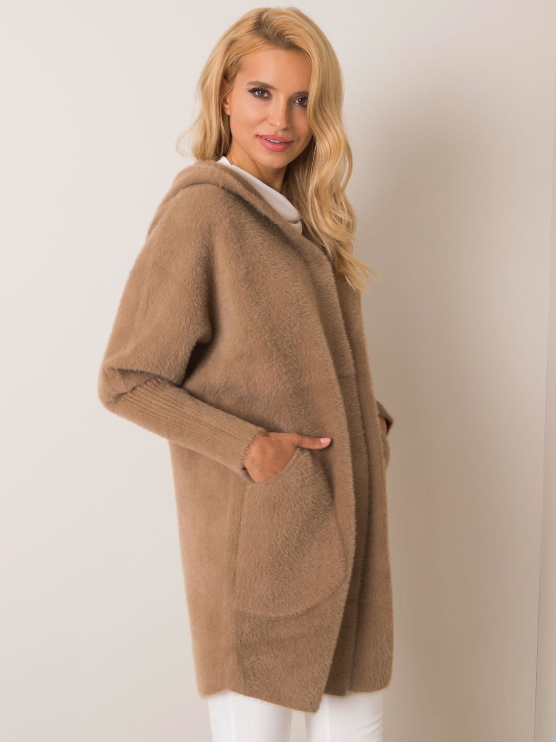 Beige Alpaca Coat with Hood
