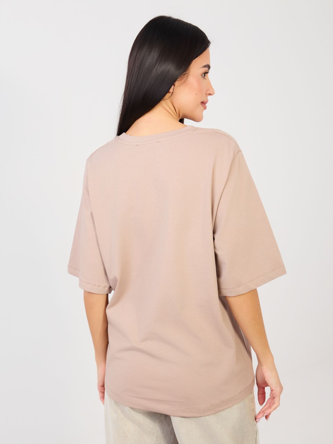 Beige cotton T-shirt with short sleeves