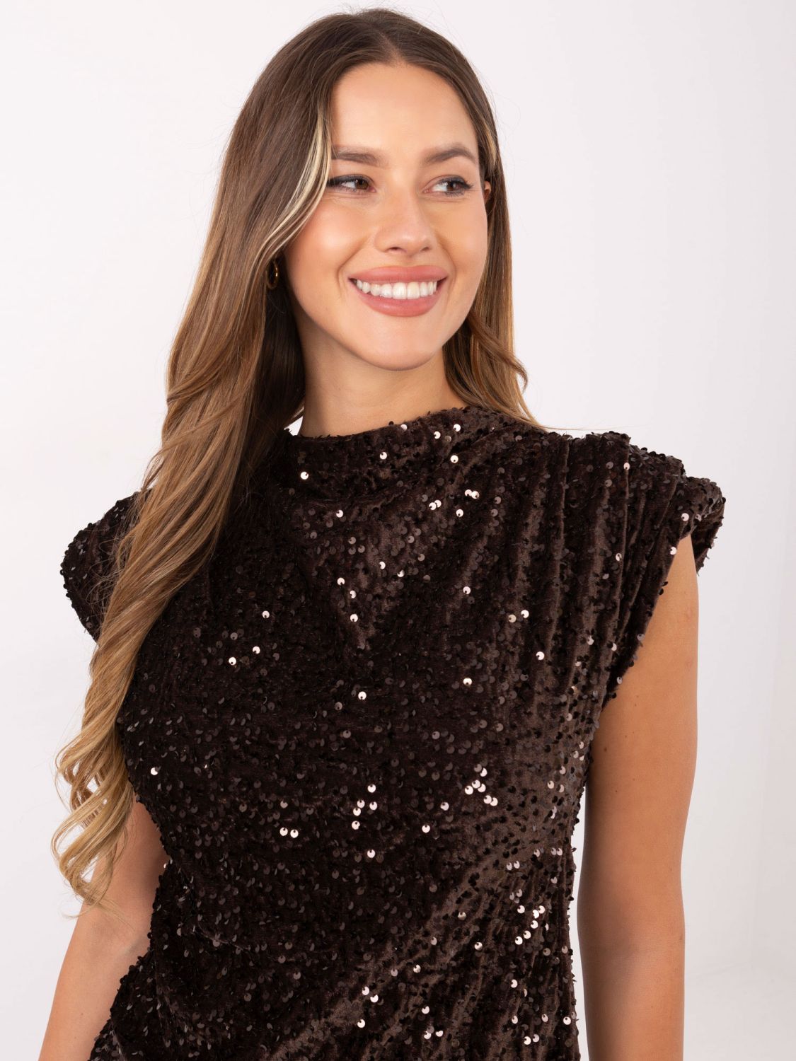 Elegant brown blouse with sequin detail