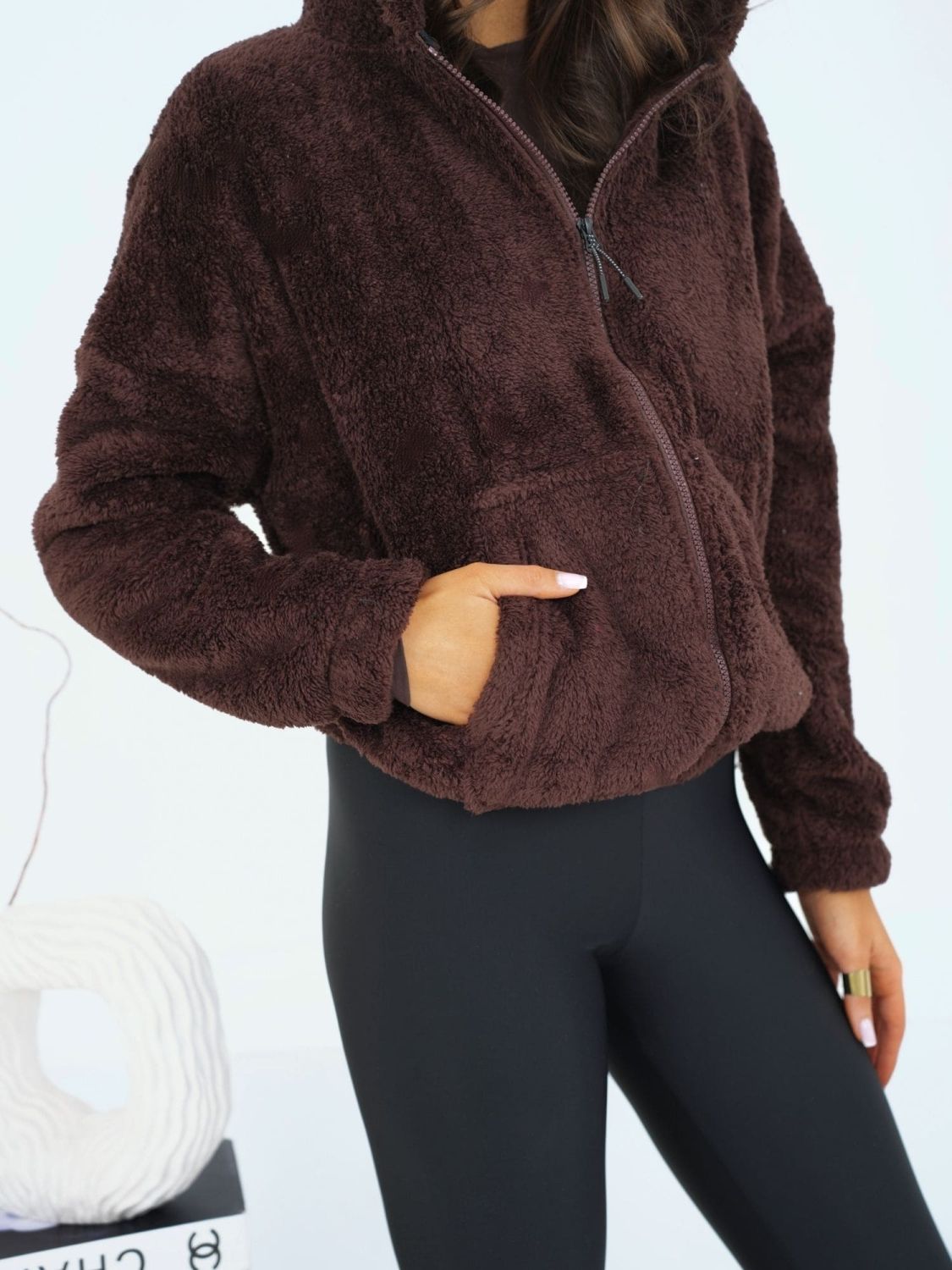 Women's brown hoodie with zipper