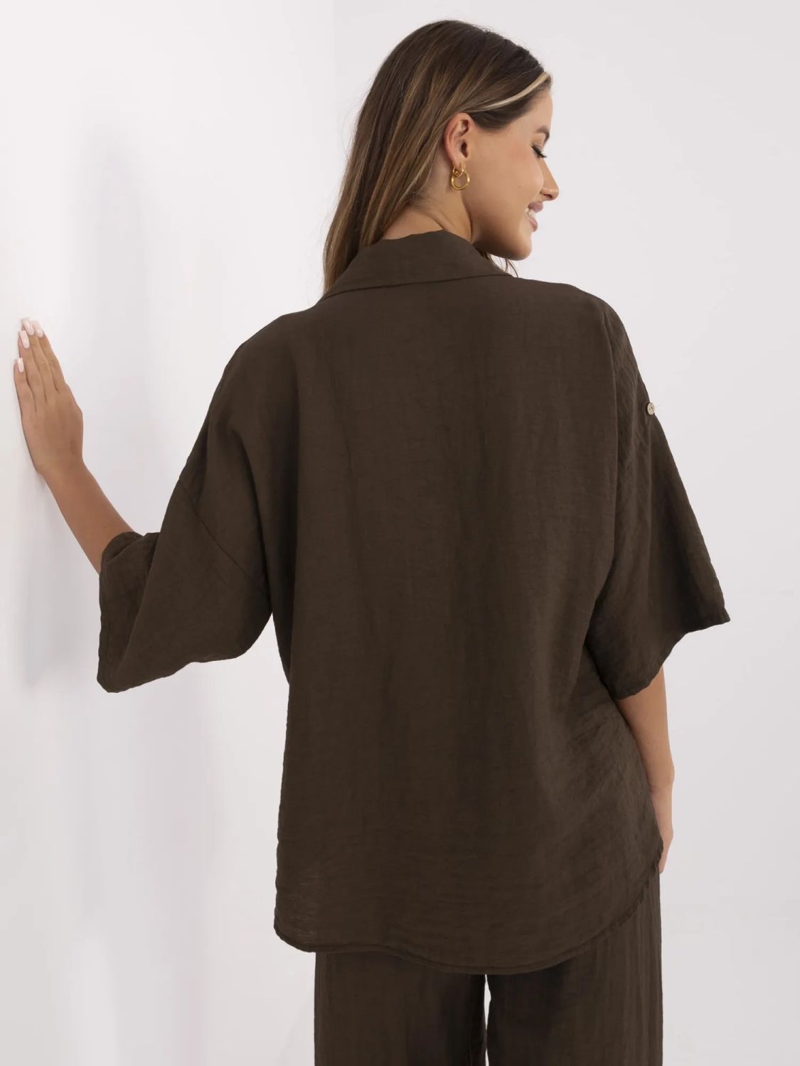 Brown Blouse with 3/4 Sleeves