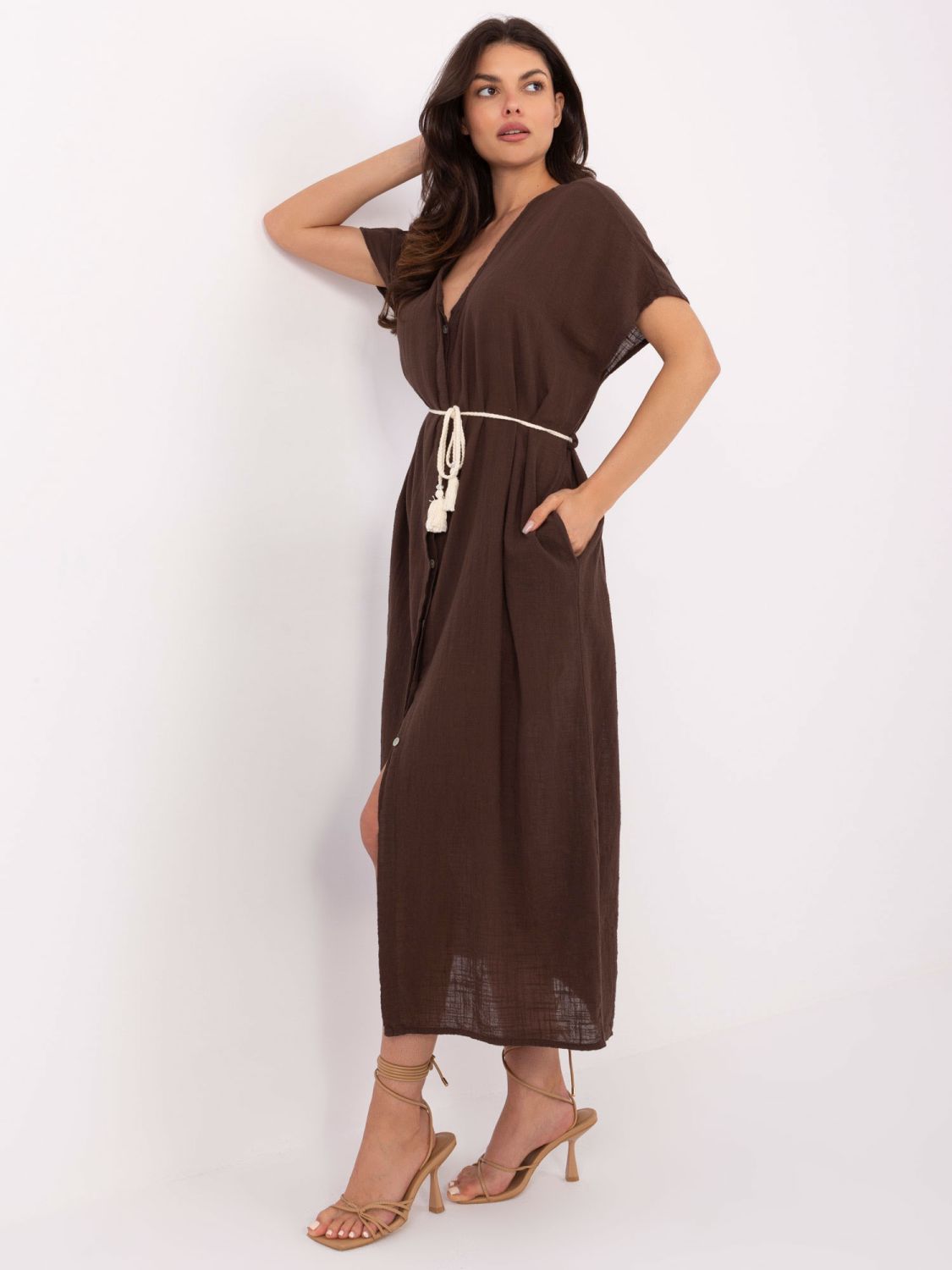 Oversize Brown Dress with Short Sleeves