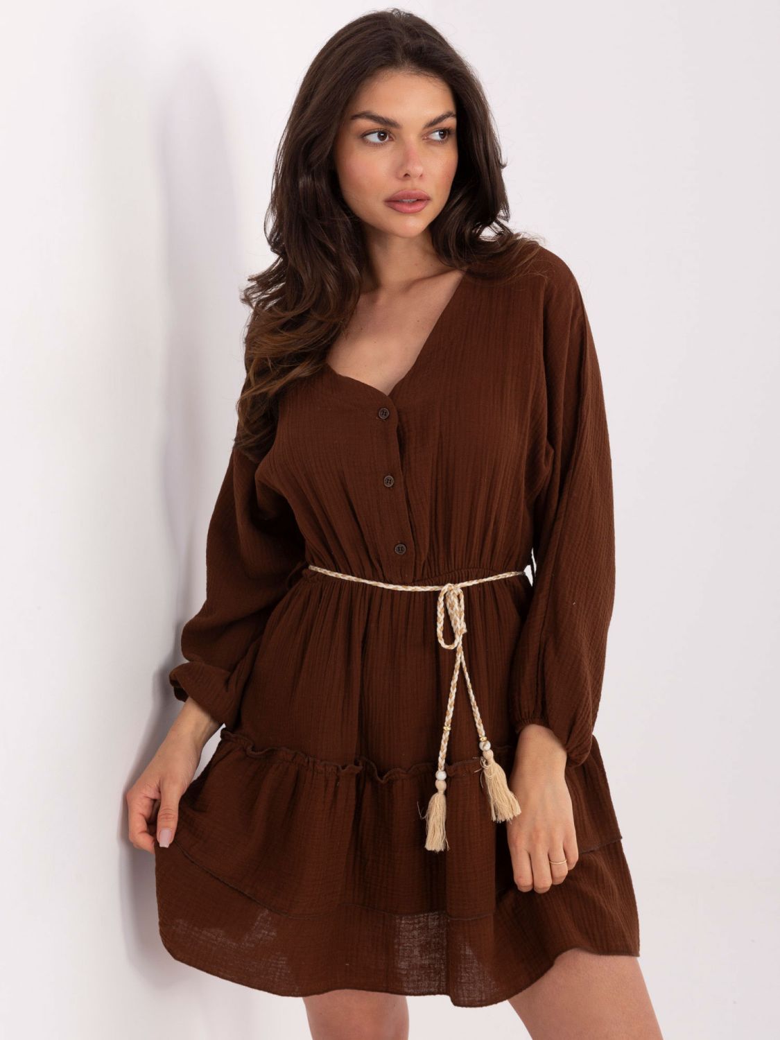Elegant Flared Dress in Dark Brown