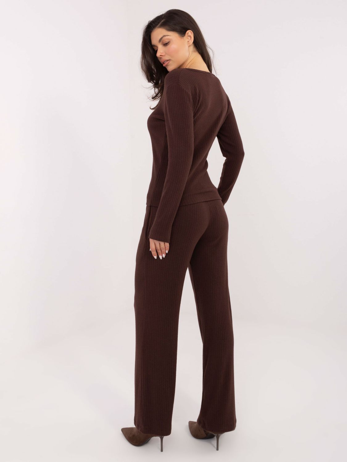 Women's Wide Ribbed Knit Trousers, Brown