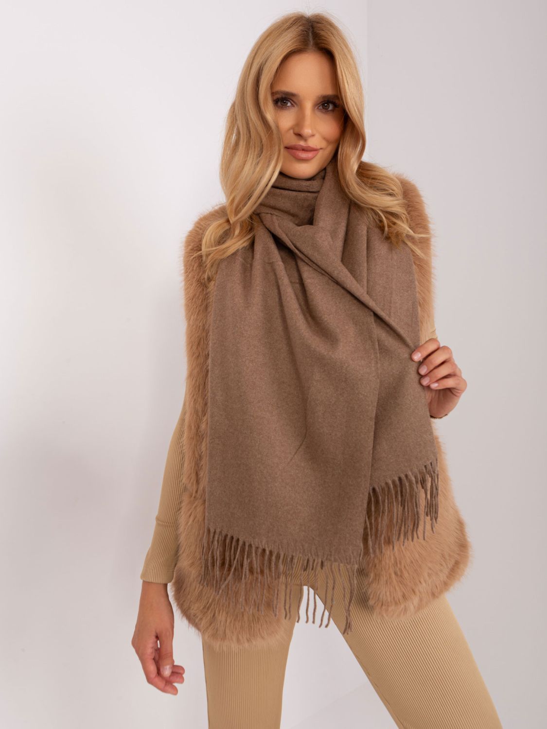 Dark Brown Scarf with Fringes