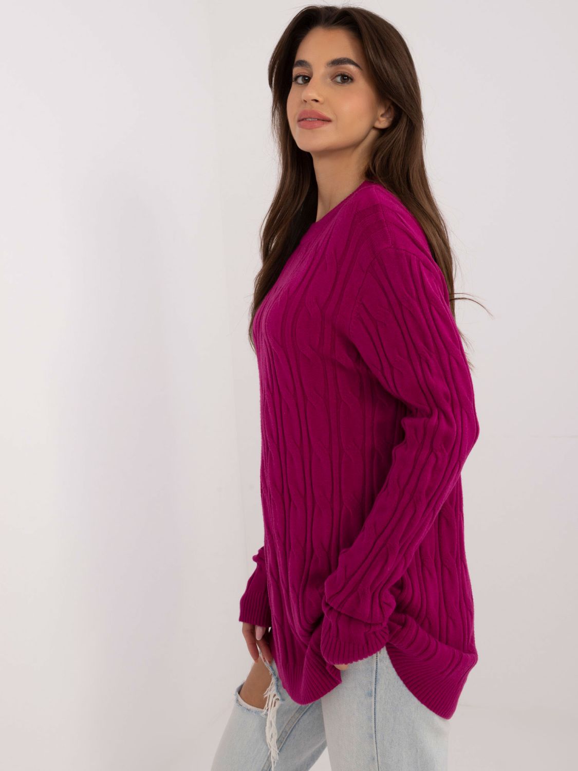 Purple sweater with textured pattern