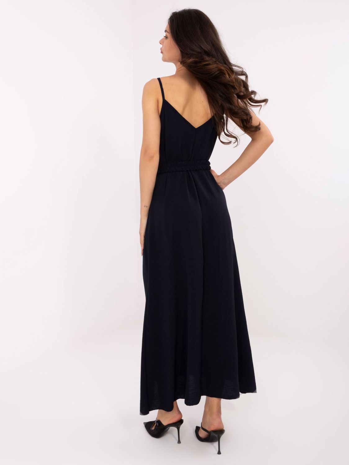 Maxi Dress with Ruffles in Navy Blue