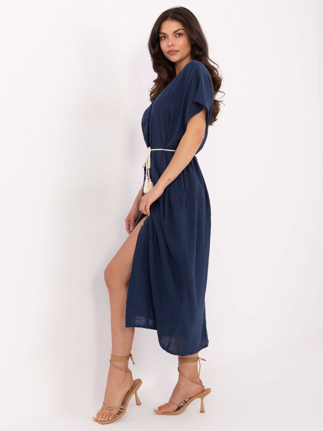 Oversize Blue Summer Dress with Belt and Pockets