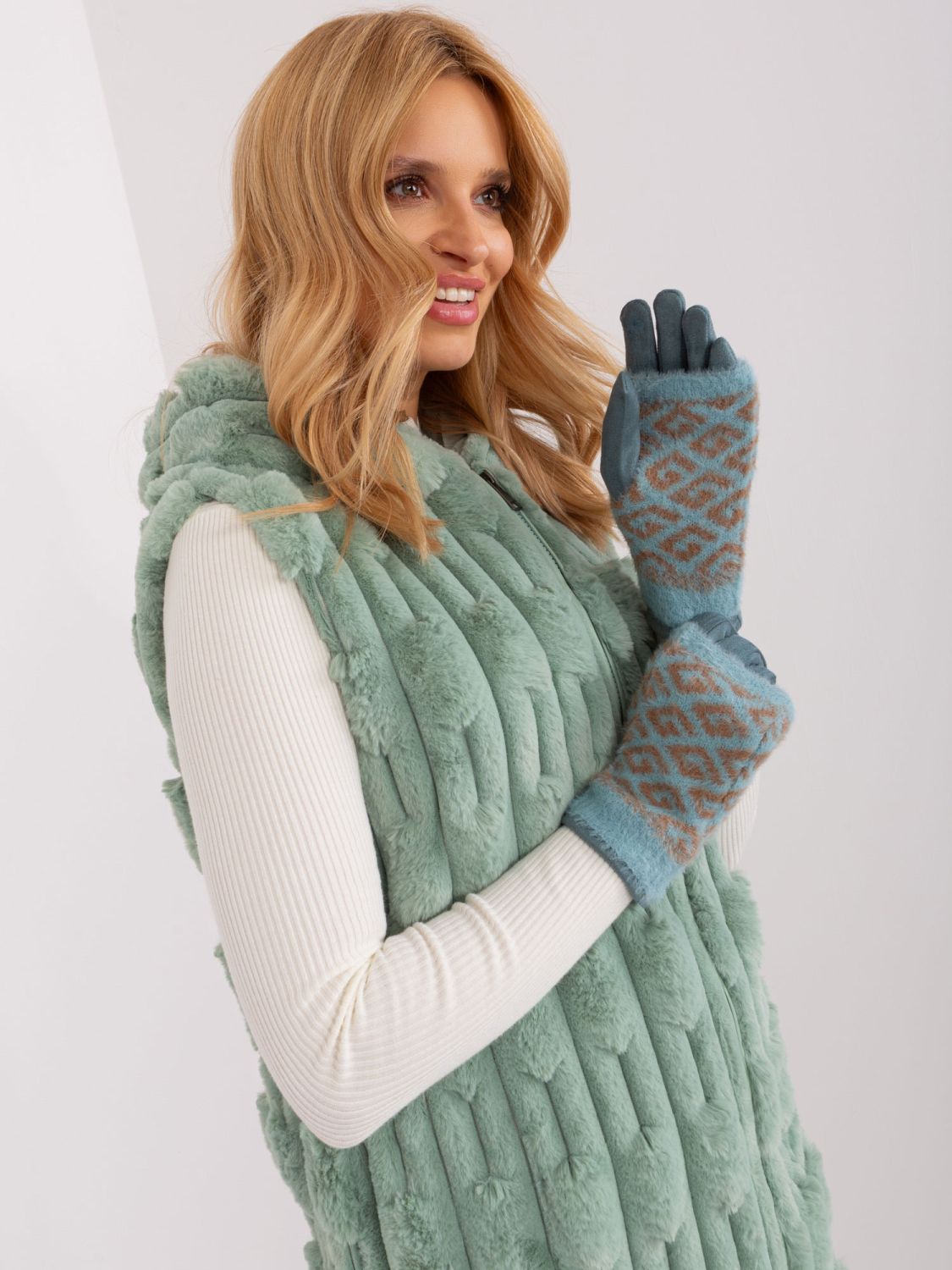 Green Gloves with Geometric Pattern