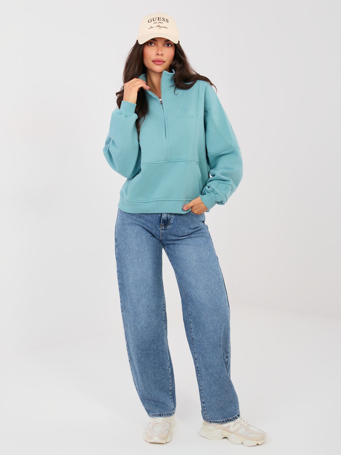 Women's balloon fit high-waisted jeans, dark blue